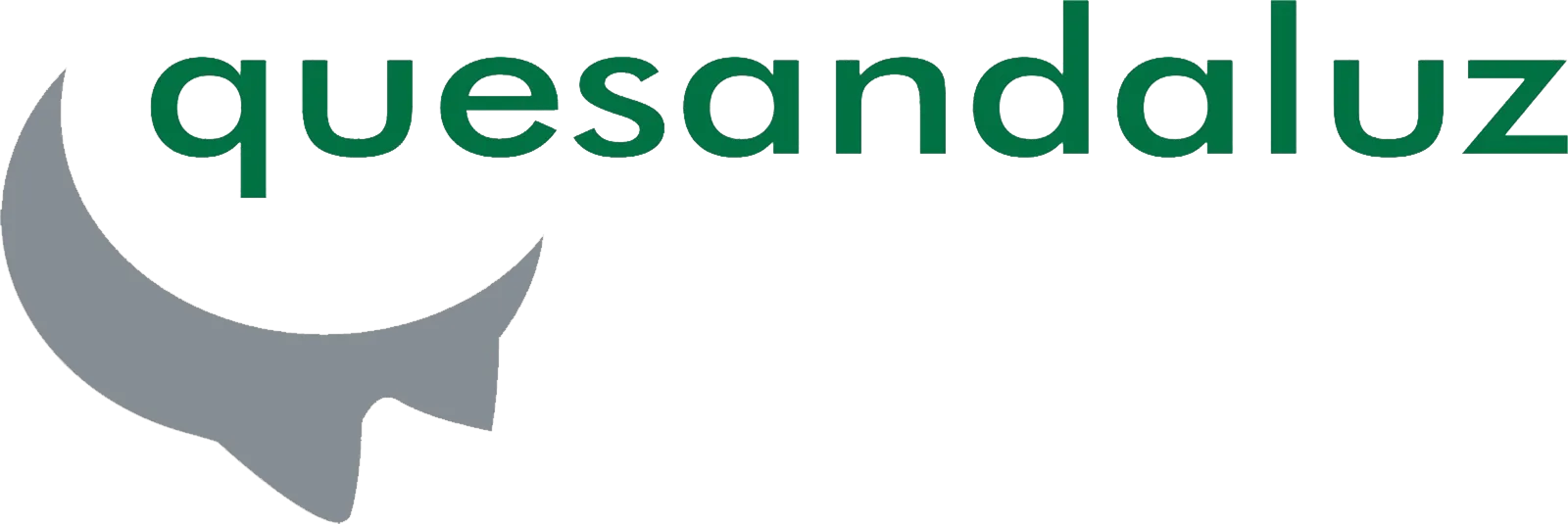 El logotipo de quesandalus: la palabra en verde junto a una silueta gris curva con forma de cuerno.